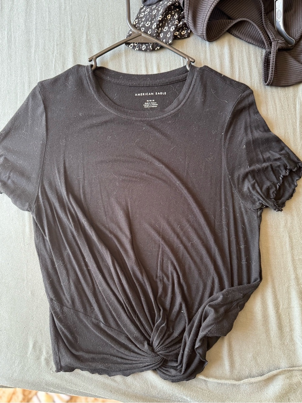 American Eagle Outfitters Black Knot-Front Short Sleeve Tee Top